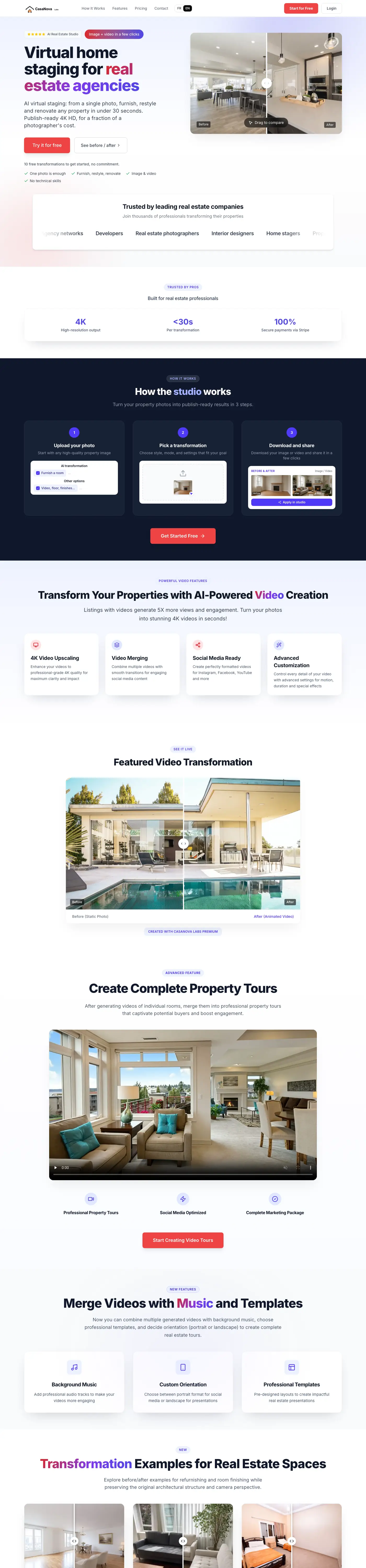 Site Casanova Labs, page d'accueil complète
