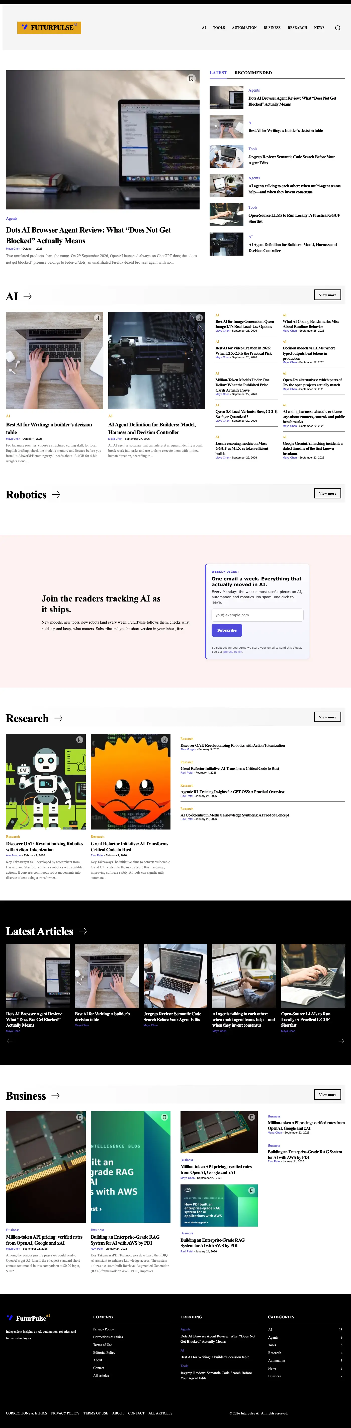 Site FuturPulse, page d'accueil complète