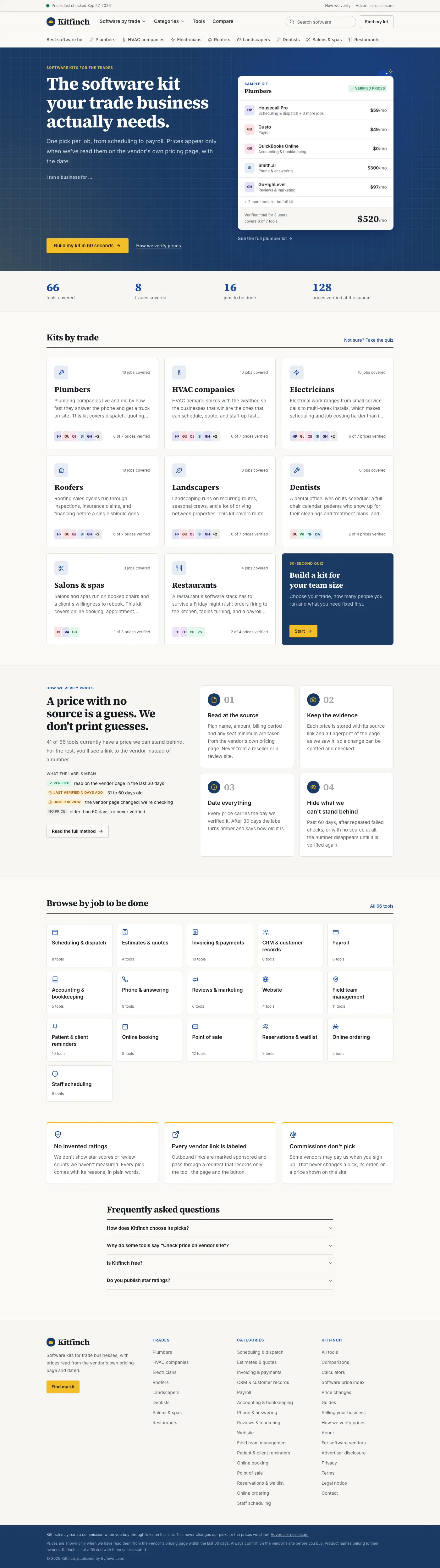 Site Kitfinch, page d'accueil complète
